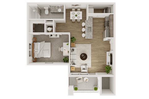 Floor plan for 1 bed, 1 bath, 847 sqft